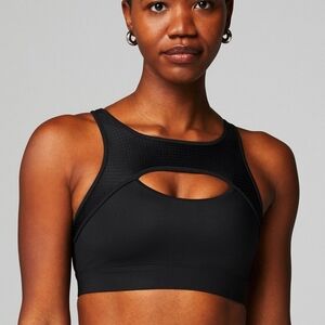 Fabletics Black Mesh Breathable Medium Impact Cutout Sports Bra